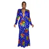 Robes décontractées Pulkritu Femmes Paisley Floral Imprimé Col En V Profond Taille Haute Sirène Maxi Robe 2023 Sexy Party Club Soirée Vestidos