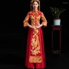 Etniska kläder traditionella kinesiska bröllopsklänningar med rött Phoenix broderi xiuhe utsökta qipao för kvinnor vintage tang kostym toast