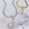 Chains A-Z Cursive Letter Pendant Iced Out Cuban Necklace For Women Initial Zircon Link Chain Choker Rock Hip Hop Jewelrychains Drop Dhrwm