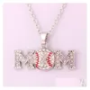 Hanger Kettingen Softbal Sport Ketting Mom Letter Wit Geel Kristal Strass Ball Charm Link Chain Voor Team Fans Fashion Drop Dhwpn