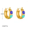 Hoop Earrings 2023 Stainless Steel Luxury Turquoise For Women Girl Trend Ear Buckle Waterproof Jewelry Gift Party