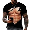 Camisetas masculinas Moda Impressa em 3D Muscle T-Shirt Casual Personality Harajuku Alta Qualidade O-neck Street Summer Tough Guy Loose Top