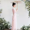 Этническая одежда 2023 Традиционное Вьетнамское платье Aodai vestido Женский атлас Cheongsam Qipao Элегантный шифон шифон