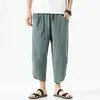 Pantalones de hombre Slim Straight Cotton Seven Point Summer Casual Transpirable Year Men Open Leg Pant con bolsillos