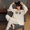 Vêtements de nuit pour femmes nœuds mignon coton pyjamas ensemble pour femmes automne 2 pièces col carré mode coréenne vêtements de nuit Nuisette Femme