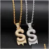 Hanger Kettingen Hip Hop Bubble Drip Initialen Letters Ketting Bling Kubieke Zirkoon Cz Drop Alfabet Gedraaide Touw Ketting Voor Mannen Vrouwen J Dhhew