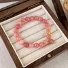 Strand ALLME French Pink Color Natural Stone Crystal Bracelets For Women Glass Flower Hollow Ball Pendant Beaded Bracelet