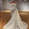 Gorgeous Pearls Mermaid Wedding Dresses Bride Gowns With Detachable Train African Nigerian Strapless Lace Beaded Applique vestido 269v