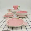 Decorative Plates Ceramic Pink Strawberry Decorative Plate Jewelry Dish Plate Living Room Office Decoration Tableware Breakfast Bowl Home Decor 230804