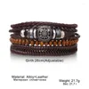 Charm Bracelets Men's Leather Bracelet Hand-woven Multi-layered Wrap Vintage Life Rudder Ethnic Tribe Wristband Rope