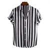 Men's Casual Shirts Summer Men Shirt Striped Hawaii Buttons Short Sleeve Checkered Red Top Beachwear Black And White For Clothing
