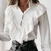 Women's Blouses Shirts Ruffled Polka Dot Print Autumn Single Breasted Long Sleeve Female Blouse 2021 Elegant Office Ladies Tops Clothes T230807