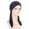 Scarves Plain Diamond Modal Jersey Hijab Drilling Beads Hat Solid Turban Arc Cap Cover Hair Loss Head Scarf Wrap Pre-Tie Strech Headwear