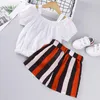 Fille robes bébé vêtements ensembles été 2023 fille bretelles manches courtes rayé Shorts costume filles vêtements enfants 2 pièces