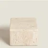 Storage Bottles 12x8x12CM Natural Square Marble Porch Bathroom Vanity Sundries Box Jar With Lid Yellow Travertine Stone