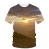 Herren-T-Shirts, Sommer, kurzärmeliges Sport-Top, schnell trocknender Stoff, personalisierter 3D-Druck mit frischem Landschafts-Rundhalsausschnitt