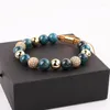 Strand Hoge Kwaliteit Luxe CZ Pave Ball Natuursteen Apatite Custom Vrouwen Sieraden Macrame Armband