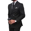 黒い縞模様の男性ウェディングスーツピークラペル新郎ウェア2ピースビジネスイブニングパーティーカスタムメイド（ジャケット+パンツ）