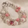 Cell Straps Charms Mobile Lanyard Short Wrist Chain Rose Hand Beaded Cat Pendant Crystal Bead Cute Double Chain Wrist Strap Key