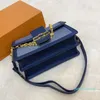 Diseñador -Bandolera de lona de mezclilla azul Bolsos de hombro con cadena Bolso de mujer Bolso de mensajero con solapa con estampado de letras Herrajes dorados Hebilla de letras Correas de hombro de cuero