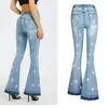 Dżinsowe dżinsy dżinsowe szerokopasmowe spodnie haftowane rozszerzone stokrotka