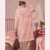 Roupa de dormir feminina inverno quente roupões de lã coral 2023 longo elegante roupão de banho rosa feminino solto roupa de casa FG253