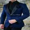 Costume Homme 2018 Custom Made Gentleman Bespoke Heren Pakken Klassieke Terno Slim Marineblauw Gedrukt Mannen Pakken Met Broek Bruiloft Groo214F