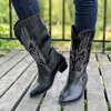 Western on 421 Slip Embroidered White Autumn Women High Heels Cowboy Boots Woman Plus Size 43 Pointed Toe Mid Calf Botas 230807 450