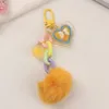 Fashion Fluffy Pompon Keychain Cute Chain Ball Keyring Colorful Heart Tag Ornaments Mobile Phone Case Pendant Key Holder Charms