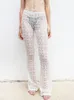 Women's Pants Tossy Hollow Out White High Waist Printed Sexy See-Through Beach Holiday Straight Trousers Fashion Y2k 2023