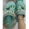 Sandals Fashion High-heeled Bright Drilling Slippers Women Toe-covered Sandals Summer Hot Thick-soled Beach Shoes Ladies Clogs Slides 230417