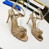 2023 Aquazzura Luxury Designer High Heeled Sandals Womens Bow Dress Shoes Crystal Embelled Rhinestone Stiletto Heel Ankle Strap Evening Shoe35-42Size 10cm