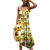 Casual Dresses Pockets Midi Bohemian Women Printing Swing Dress Down Button Women's With Buttons