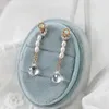 Ohrhänger LAMOON Eleganter natürlicher Opal Süßwasserperle Weißer Kristall Tropfenohrring 925 Sterling Silber Edlen Schmuck Party EI171