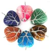 Pendentif Colliers Coeur Forme Collier Arbre De Vie Fil Enroulé Cristaux Naturels Lapis Lazuli Rose Quartz Guérison Gemmes Cadeaux