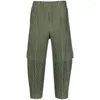 Pantalones de hombre Homme Plisse 2023 tendencia de moda de primavera y otoño sólido Casual plisado negro ejército verde Cargo pantalones