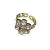 Дизайнерский кольцо Diamond Flower Pattern Letter Ring Luxury Brass Open Band Rings Женские украшения моды