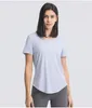 Womens lu Yoga Love T-shirt Summer Top LL Womens Round Collar Short Sleeve Elastic Breathable Sports Fitness Solid Color