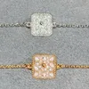 Ladies Christian Stylish Bracelet Rose Gold 925 Silver Full Diamonds Mini Clover Luxury Bracelet Square Diamond Pendant Gorgeous Hand Jewelry