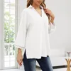 Chemisiers pour femmes coton lin solide chemise col en V décontracté manches fendues confortable ample automne haut d'été Blusa Mujer Moda 2023
