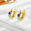 Hoop Earrings 2023 Stainless Steel Luxury Turquoise For Women Girl Trend Ear Buckle Waterproof Jewelry Gift Party