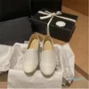 2023-CANVAS SHOSE LOAFERS WOMAN SHOSE LUXE CAP TOE本物の革の手縫う女性