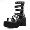 Sandalen CICIYANG Hoge hakken Dames 2023 Zomer Grote maten 35-42 Chunky Plateau Punkstijl Riemgesp Romeins