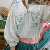 Kvinnors blusar Forest Mori Girl Cottage Shirt French Vintage broderad Rose Lantern Sleeve Women Tops Chiffon Blus Camisas de Mujer