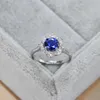 2023 Fashion New S925 Silver Ring Luxury Oval Blue Pagoda Stone Diamond Ring Elegante anello di fidanzamento personalizzato