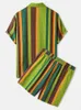 Survêtements pour hommes Chemises hawaïennes pour hommes Shorts Mince Respirant Coton Boutonné Chemise Tenues Ensembles Coloré Rayé Vacances À Manches Courtes Deux