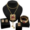 Wedding Jewelry Sets Fashion Dubai Gold Plated Woman Pendant Set Champagne Necklace Simple Bracelet Earring Ring SYHOL 230804