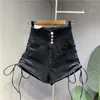 Shorts Feminino 2023 Verão Feminino Denim Puro Casual All-match Cintura Alta Hipster Shirring Chic Design Feminino Vintage Holiday Club