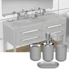 Bath Accessory Set 8 Pcs Plastic Bathroom Toilet Brush Accessories With Toothbrush Holder Cup(Grey&White)