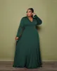 Grande taille robes femme élégante automne vêtements 2023 urbain 5XL grand col en v à manches longues décontracté robe formelle couleur unie